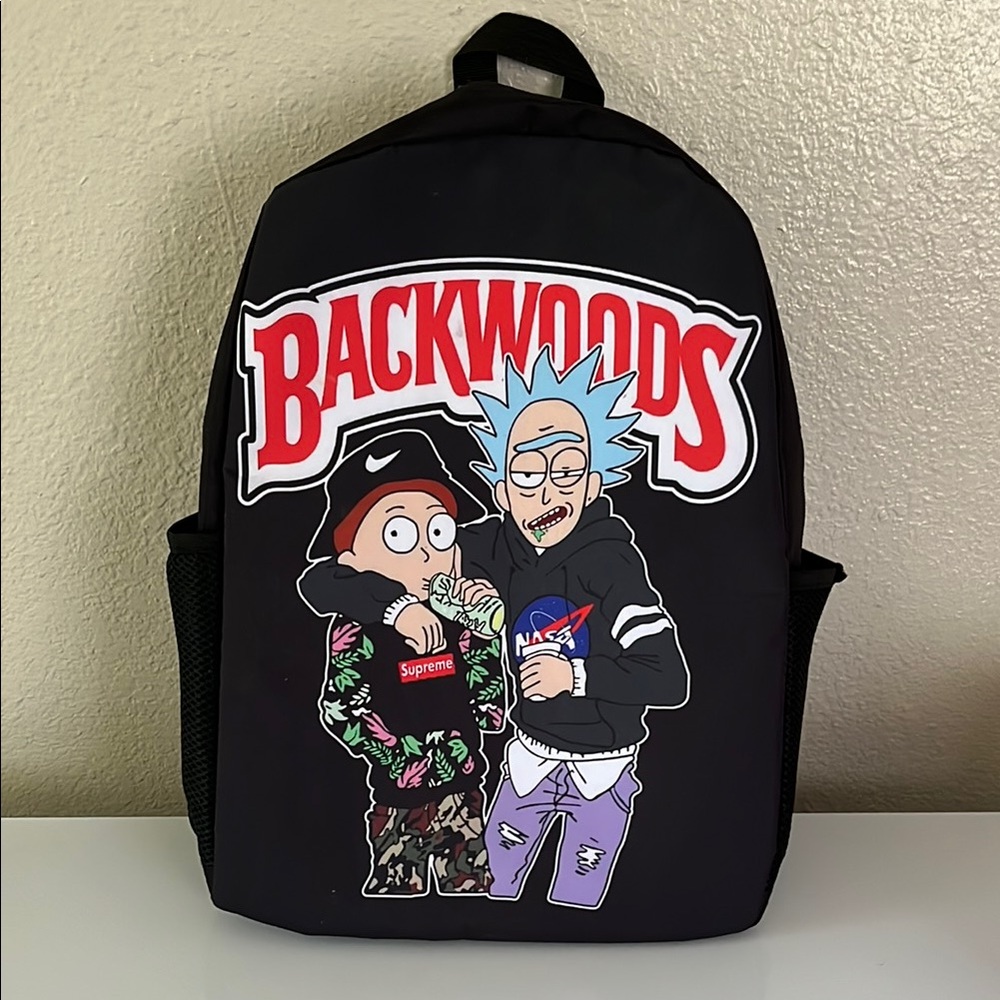Black Backpack with Cartoon Graphic